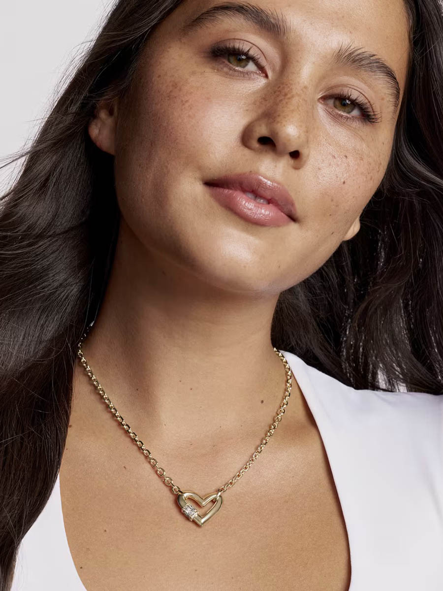 Kendra Scott Emery Heart Gold Short Pendant Necklace White CZ