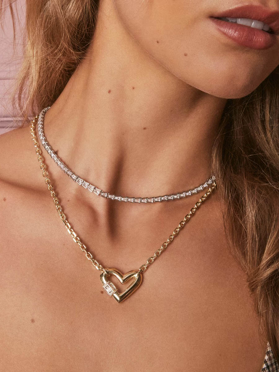 Kendra Scott Emery Heart Gold Short Pendant Necklace White CZ
