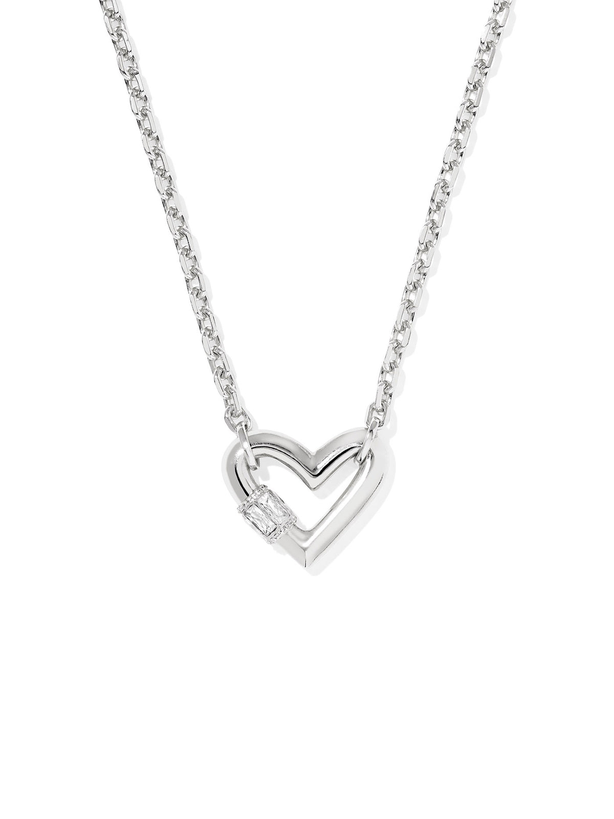 Kendra Scott Emery Heart Silver Short Pendant Necklace White CZ