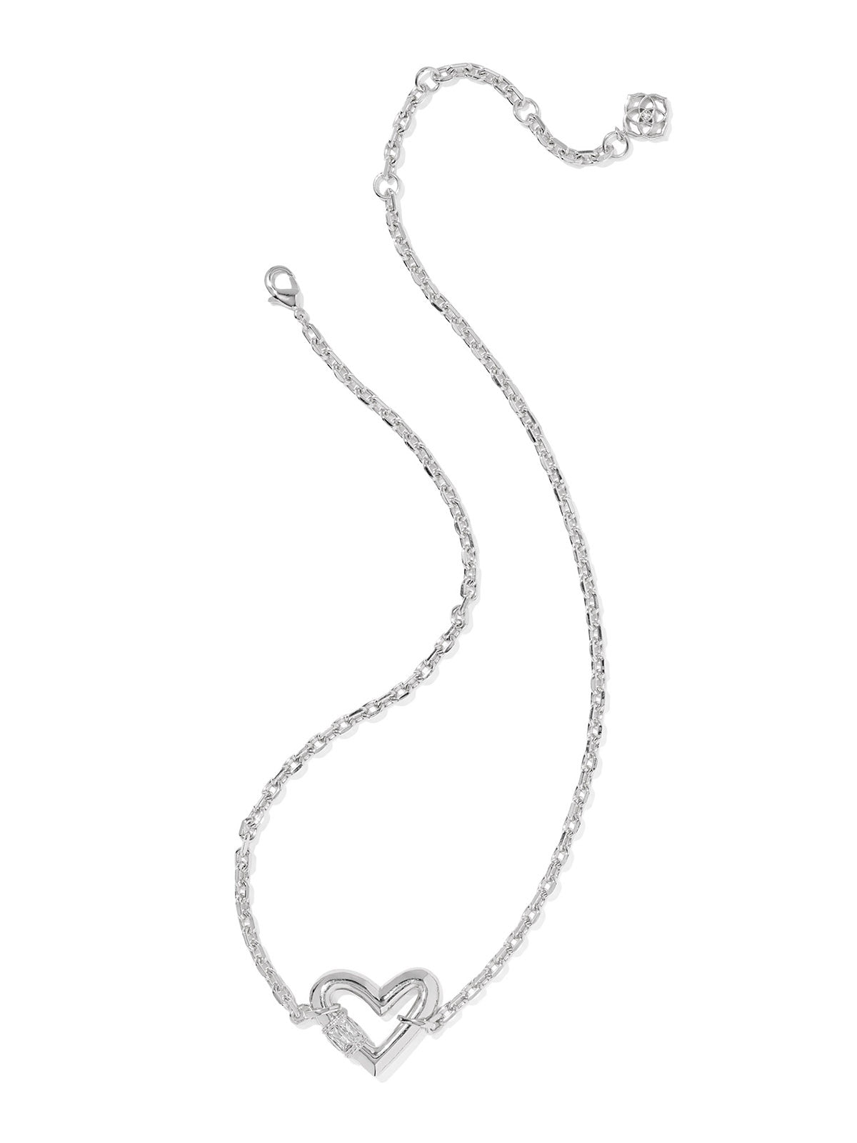 Kendra Scott Emery Heart Silver Short Pendant Necklace White CZ