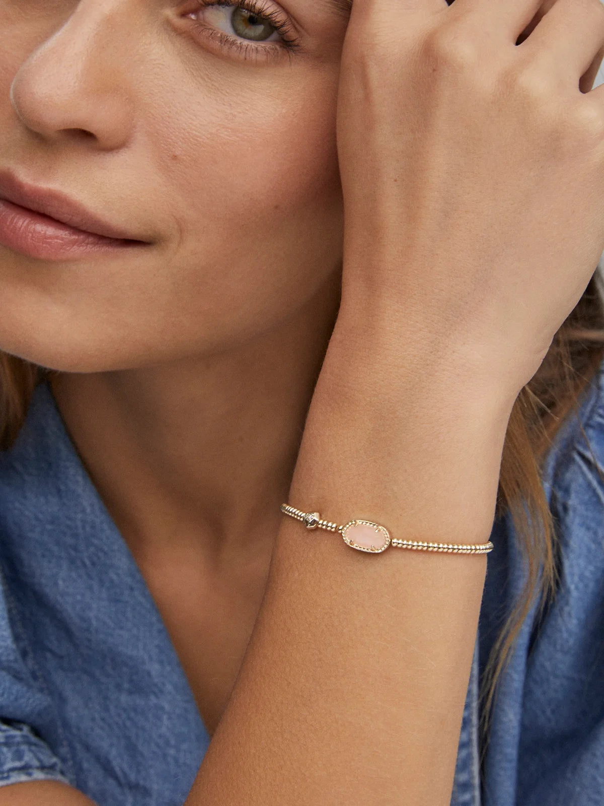 Kendra Scott Grayson Gold Stretch Bracelet in Rose Quartz