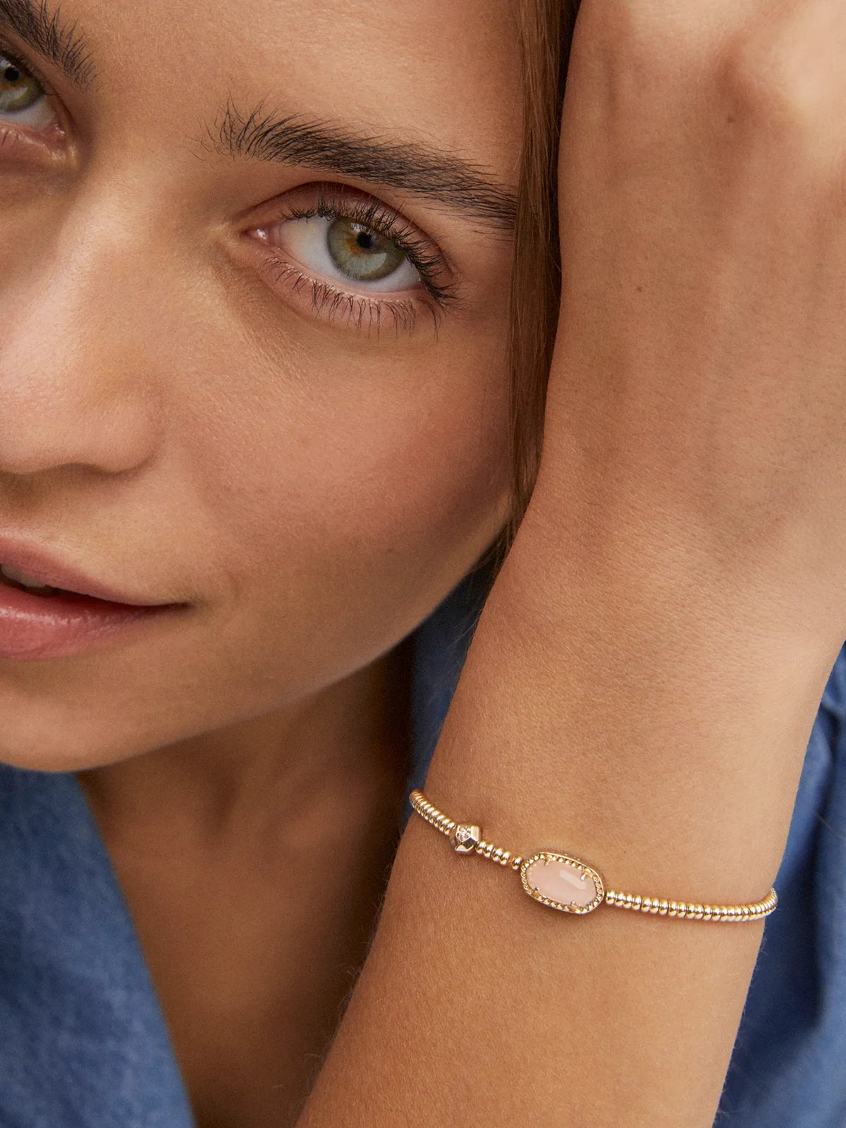 Kendra Scott Grayson Gold Stretch Bracelet in Rose Quartz