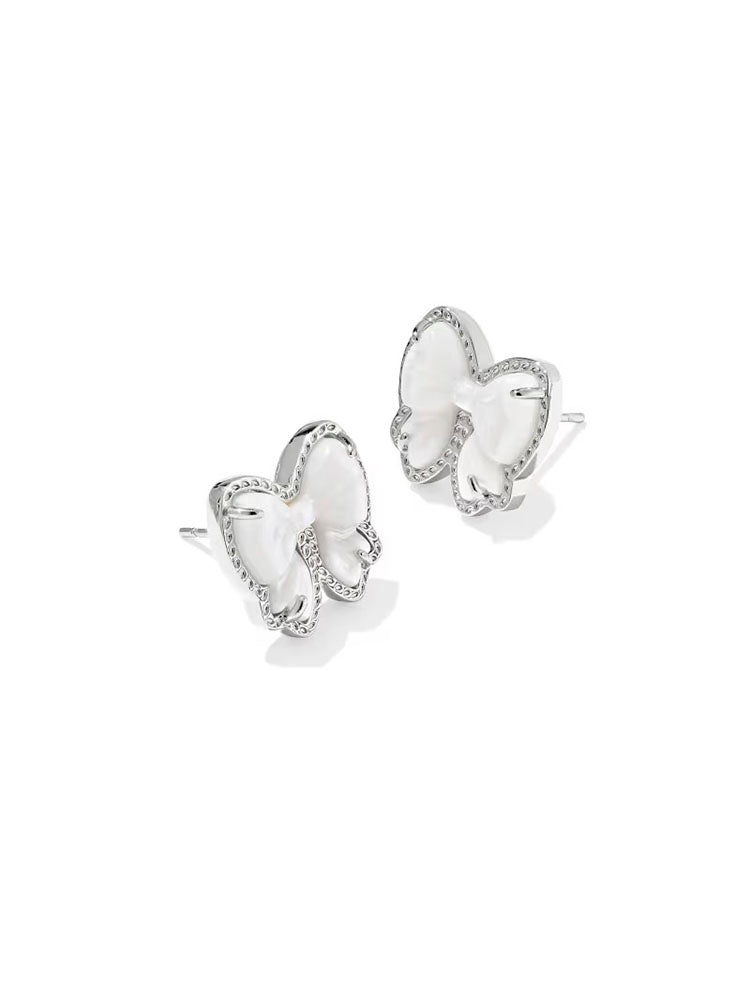 Kendra Scott Haley Bow Silver Stud Earrings in Ivory Mother-of-Pearl