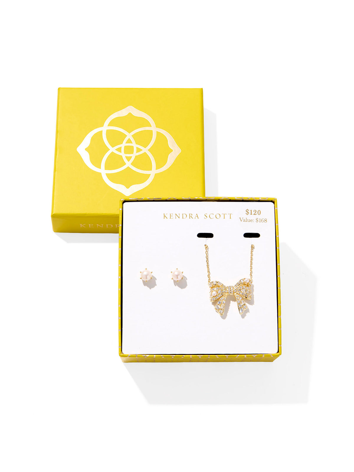 Kendra Scott Krista Bow & Ashton Stud Gift Set Krista Gold Bow Pendant Necklace & Ashton Gold Pearl Stud Earrings