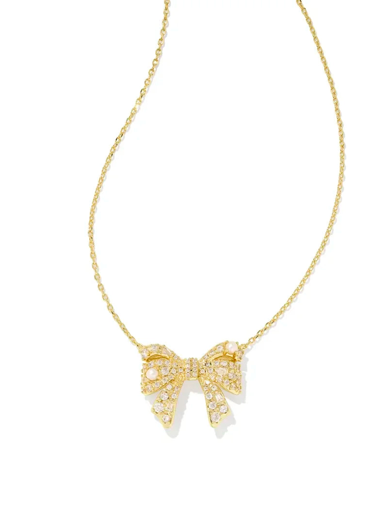 Kendra Scott Krista Bow & Ashton Stud Gift Set Krista Gold Bow Pendant Necklace & Ashton Gold Pearl Stud Earrings