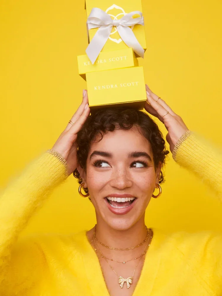 Kendra Scott Krista Gold Bow Short Pendant Necklace in White Mix Pearl CZ