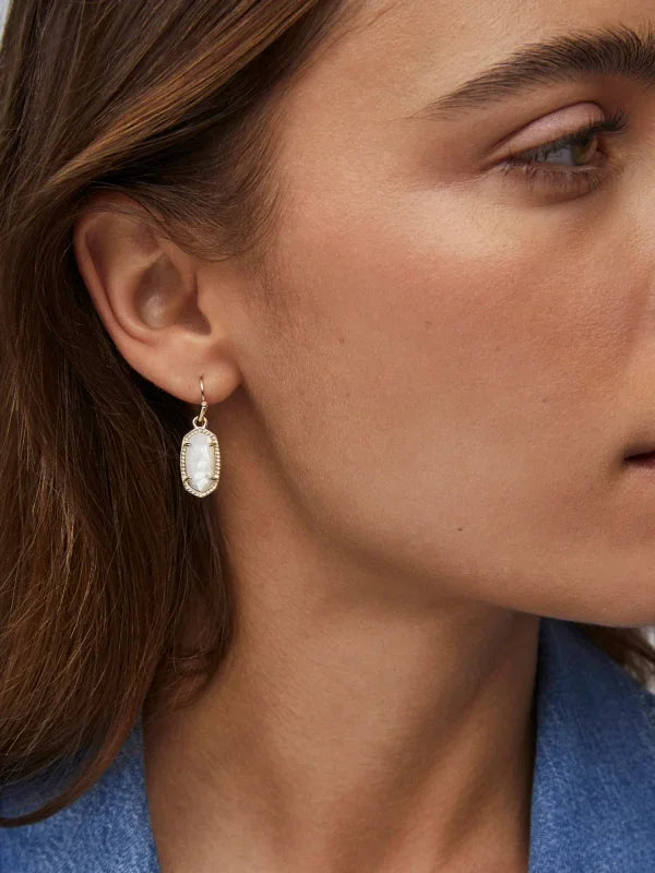 Kendra Scott Lee Gold Drop Earrings in Ivory Mother-of-Pearl