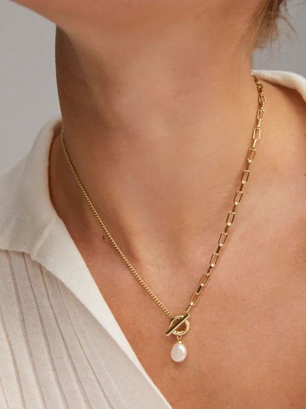 Kendra Scott Leighton Convertible Gold Pearl Chain Necklace in Freshwater Cultured Pearl