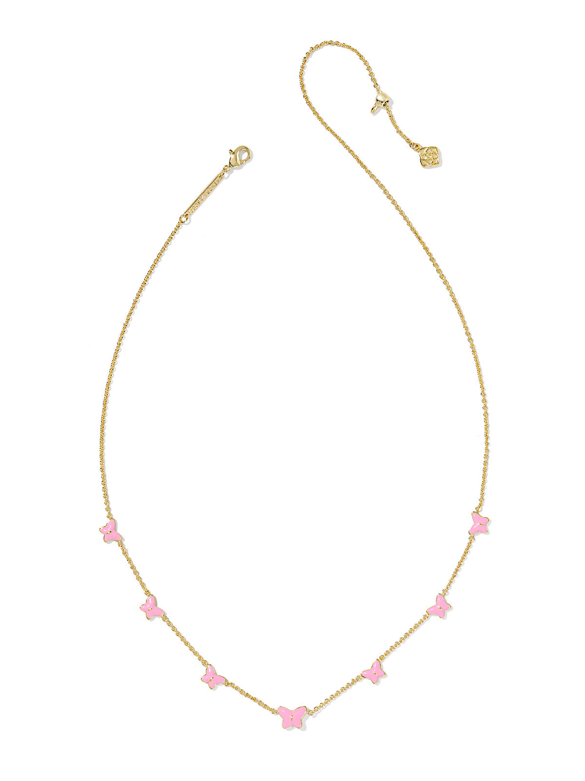 Kendra Scott Lillia Butterfly Gold Pink Enamel Strand Necklace