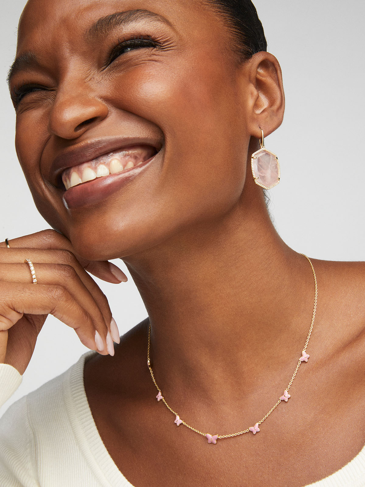 Kendra Scott Lillia Butterfly Gold Pink Enamel Strand Necklace
