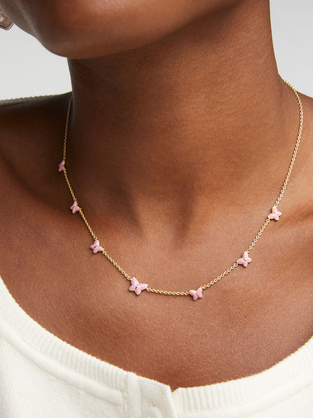 Kendra Scott Lillia Butterfly Gold Pink Enamel Strand Necklace