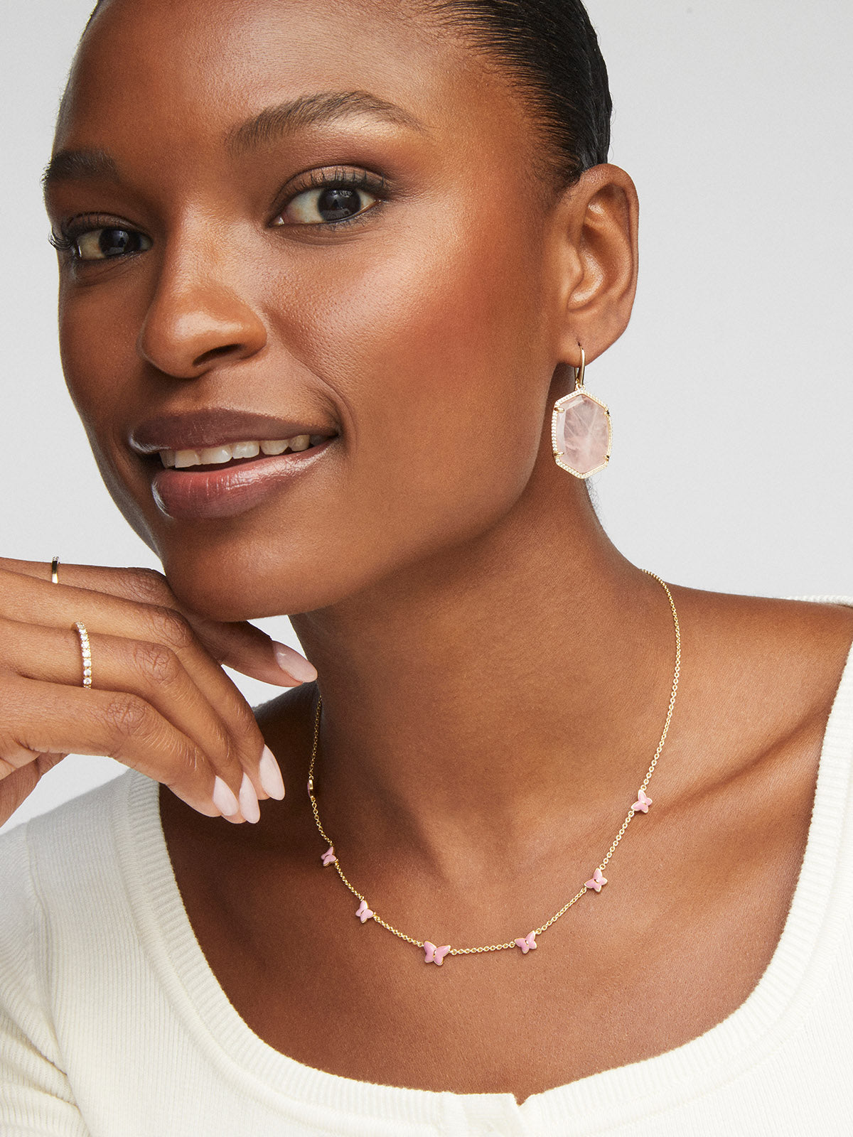 Kendra Scott Lillia Butterfly Gold Pink Enamel Strand Necklace