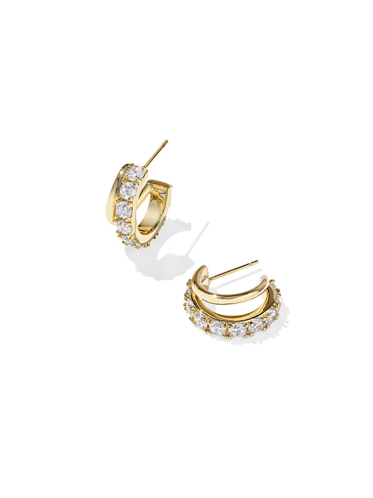 Kendra Scott Livy Gold Huggie Earrings in White Crystal