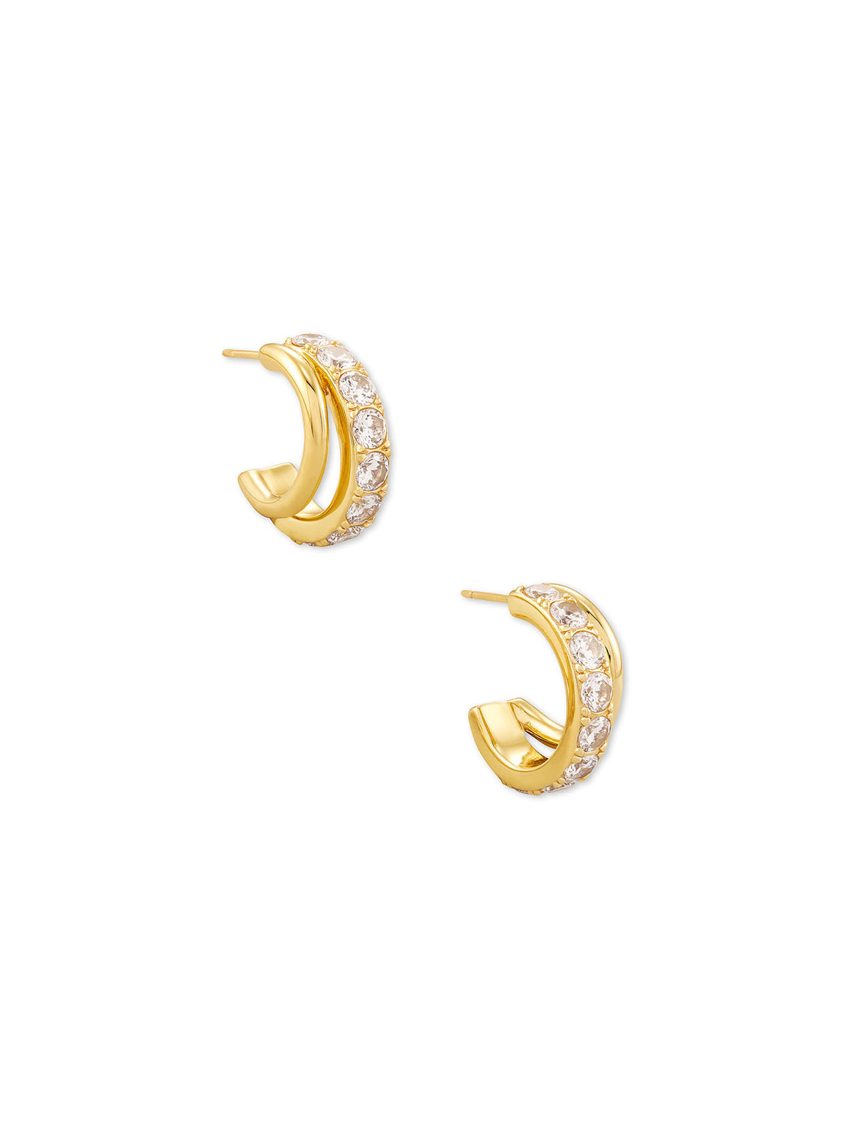 Kendra Scott Livy Gold Huggie Earrings in White Crystal