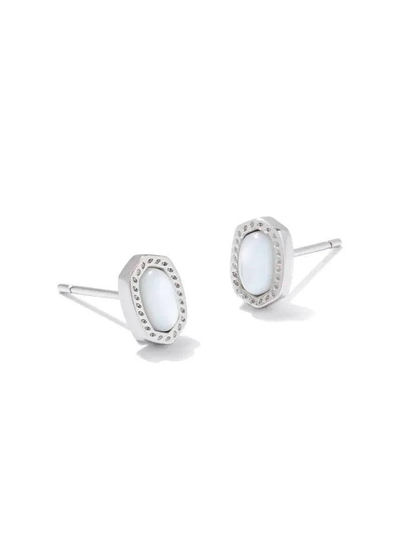 Kendra Scott Mini Ellie Silver Stud Earrings in Ivory Mother-of-Pearl