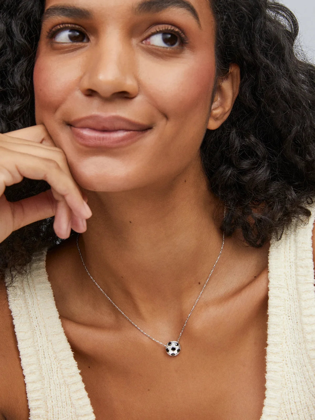 Kendra Scott Soccer Silver Short Pendant Necklace in Ivory Mother-of-Pearl