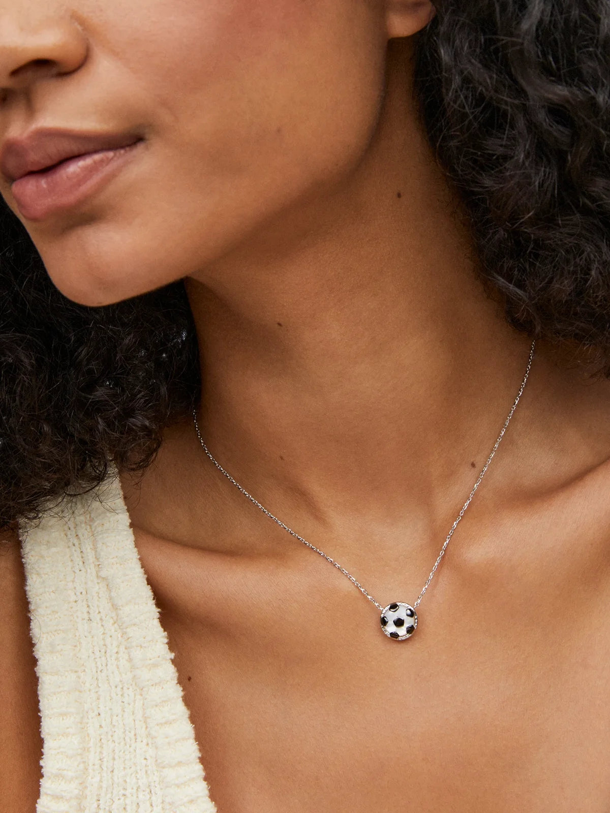 Kendra Scott Soccer Silver Short Pendant Necklace in Ivory Mother-of-Pearl