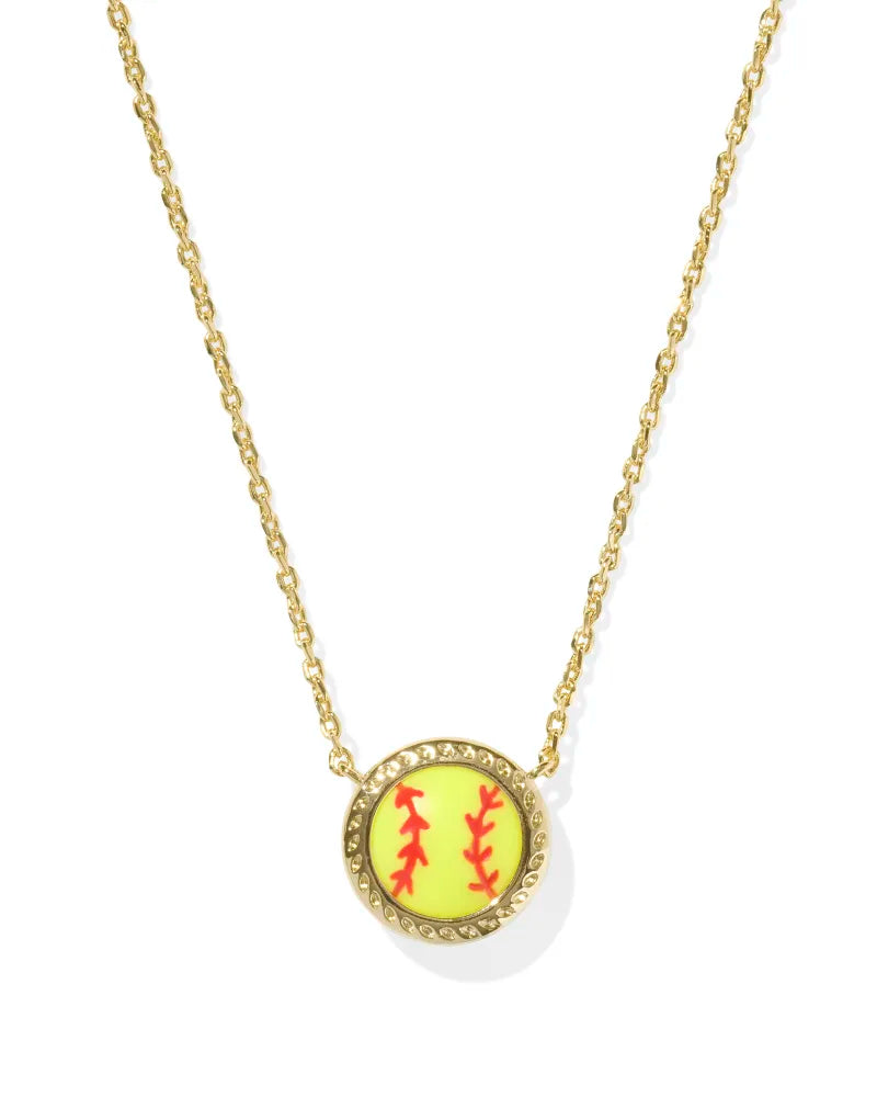 Kendra Scott Softball Gold Short Pendant Necklace in Chartreuse Magnesite