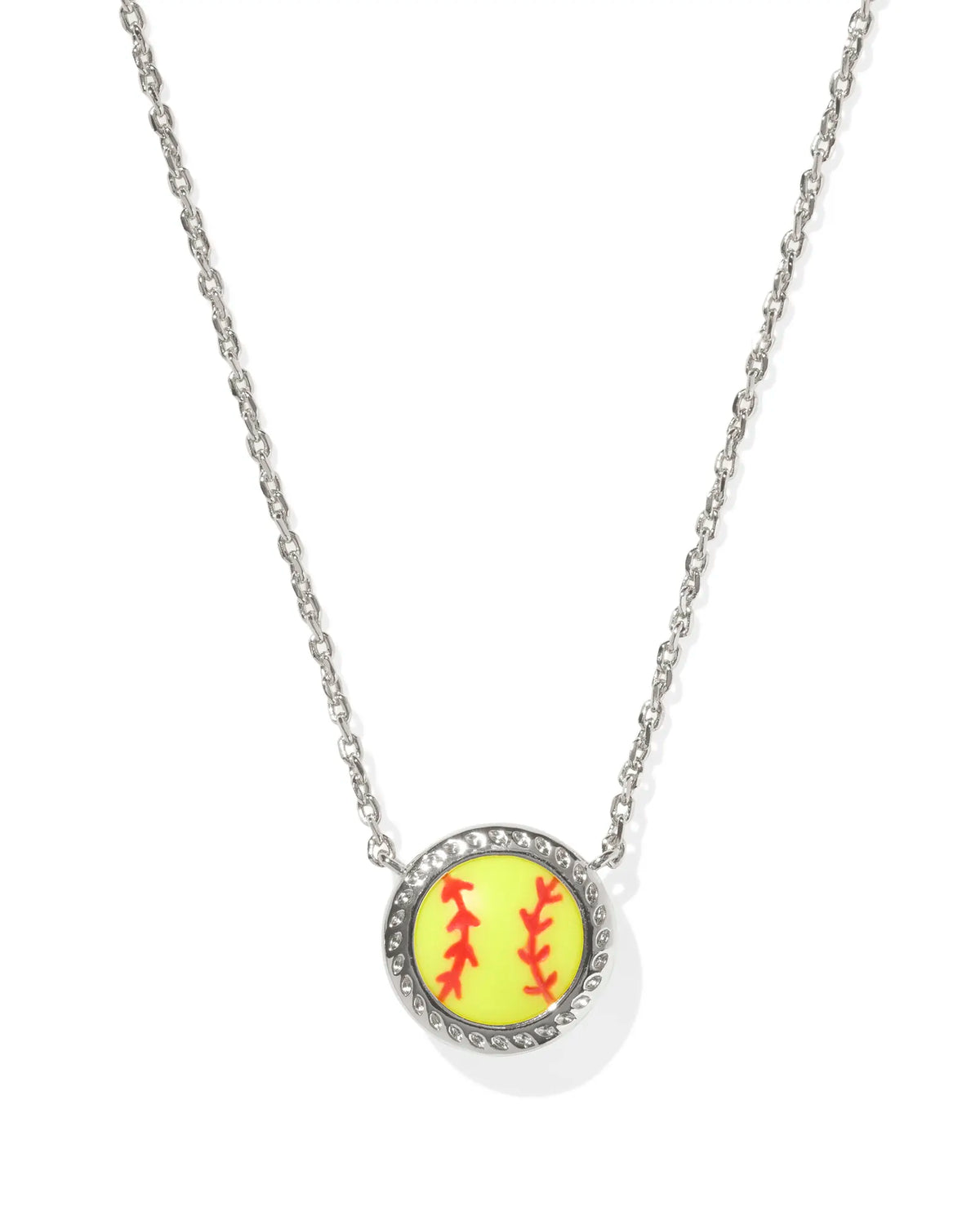 Kendra Scott Softball Silver Short Pendant Necklace in Chartreuse Magnesite