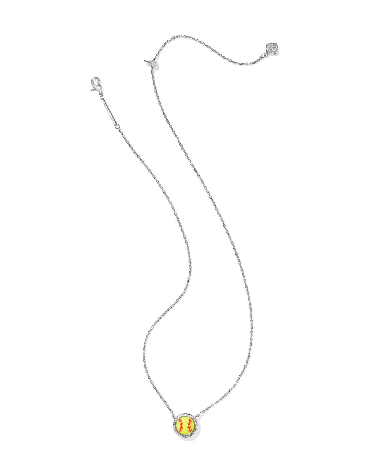 Kendra Scott Softball Silver Short Pendant Necklace in Chartreuse Magnesite