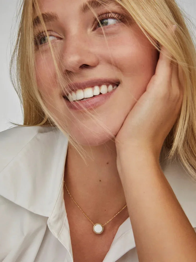 Kendra Scott Volleyball Gold Short Pendant Necklace in White Mother-of-Pearl