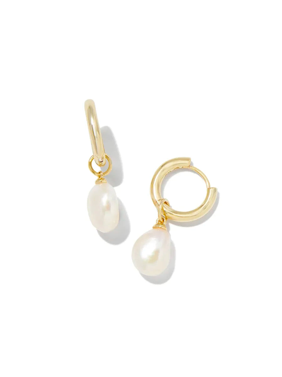 Kendra Scott Willa Gold Pearl Huggie Earrings in Freshwater Cultured Pearl