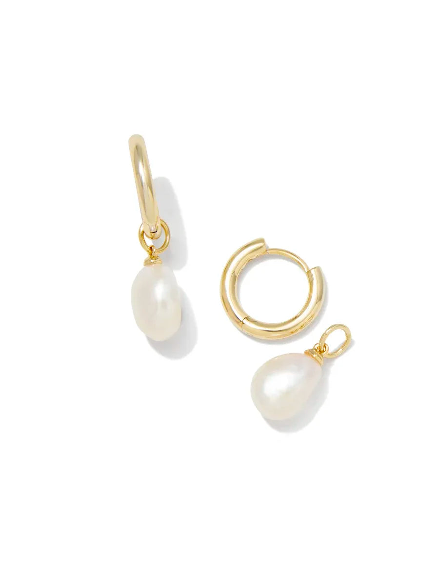 Kendra Scott Willa Gold Pearl Huggie Earrings in Freshwater Cultured Pearl