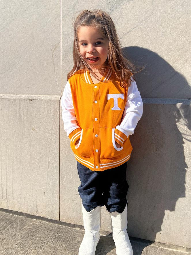 University of Tennessee Game Day Orange & White TN Power T Varsity Jacket for Kids