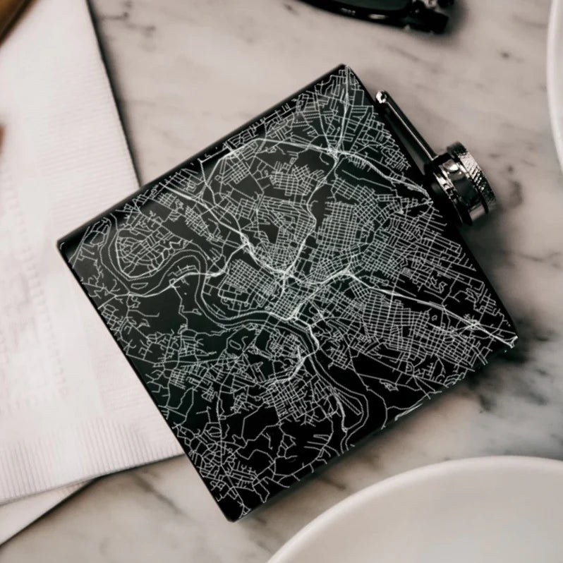 Knoxville Tennessee Engraved Map Hip Flask Black