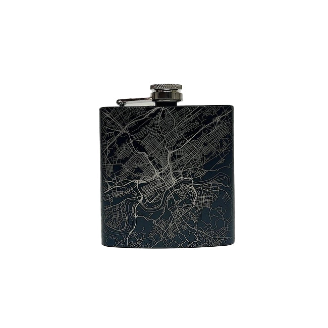 Knoxville Tennessee Engraved Map Hip Flask Black