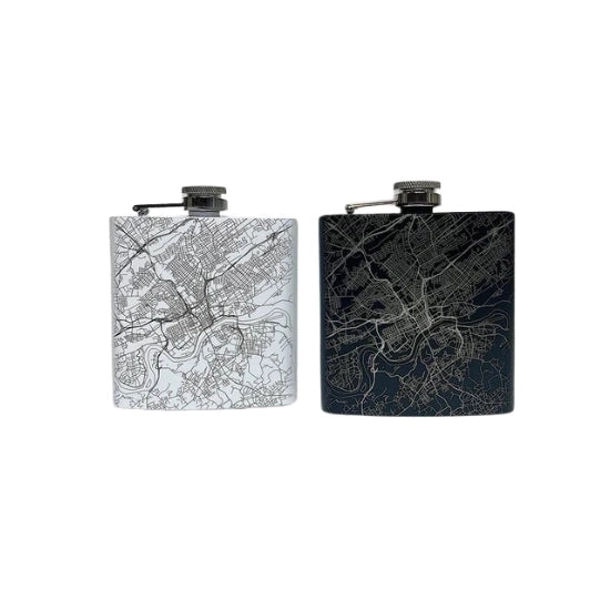 Knoxville Tennessee Engraved Map Hip Flask Black White
