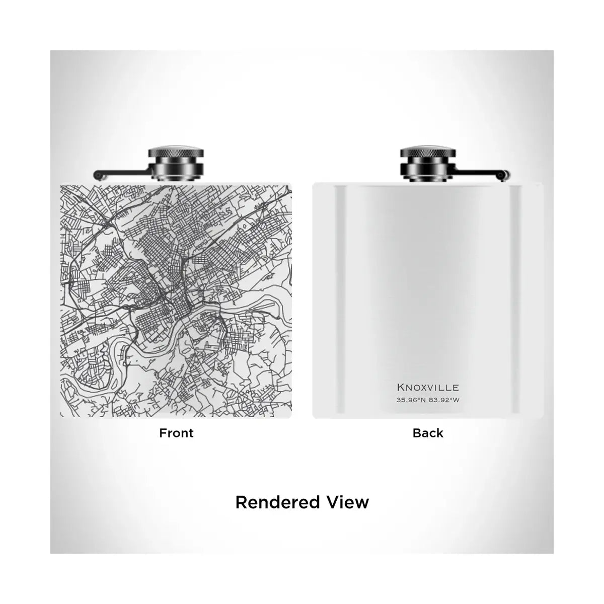 Knoxville Tennessee Engraved Map Hip Flask White
