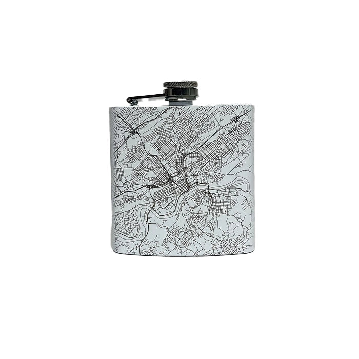 Knoxville Tennessee Engraved Map Hip Flask White