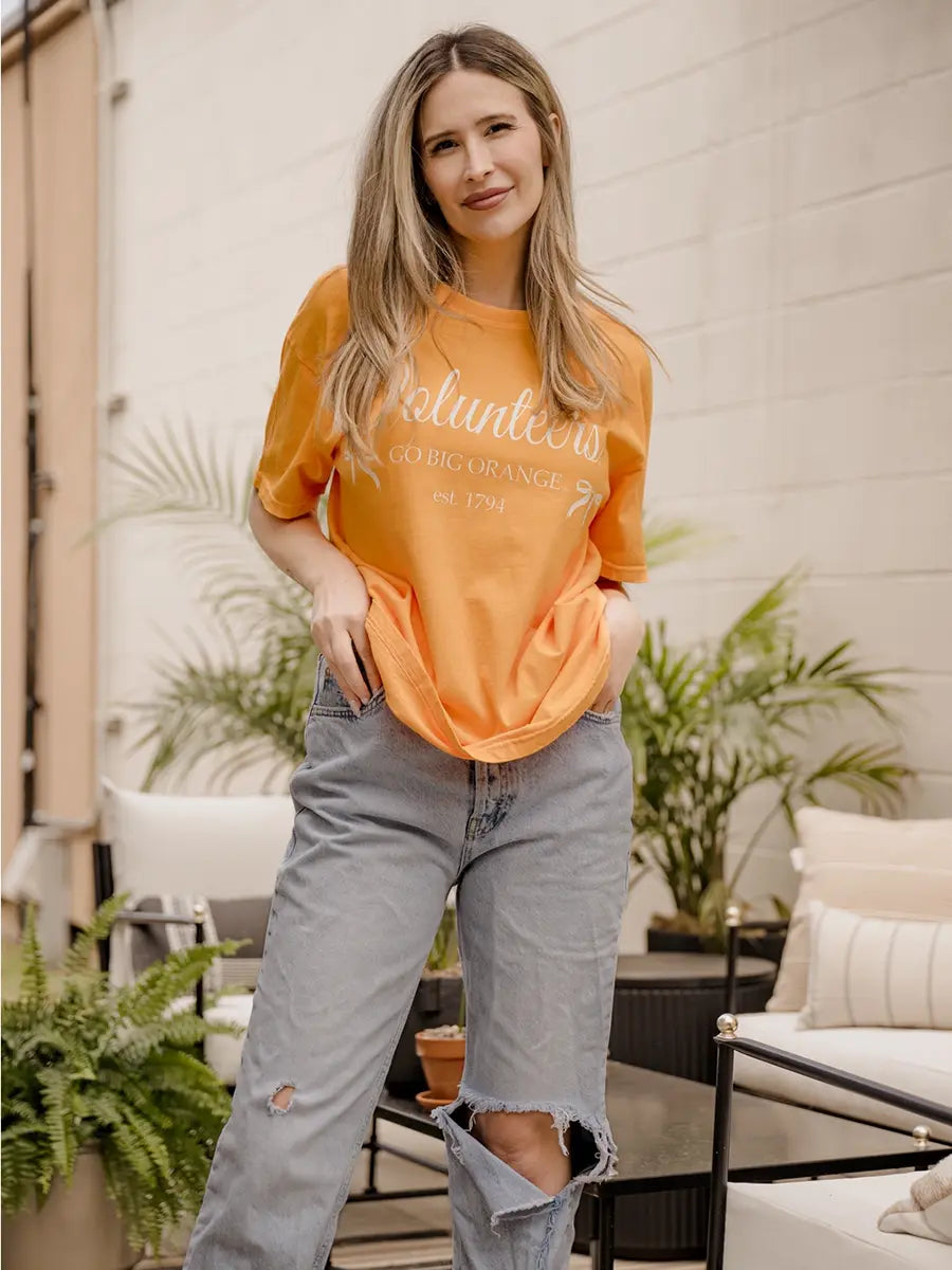 LivyLu Orange Tennessee Vols Established 1794 Bows Gameday Graphic T-Shirt
