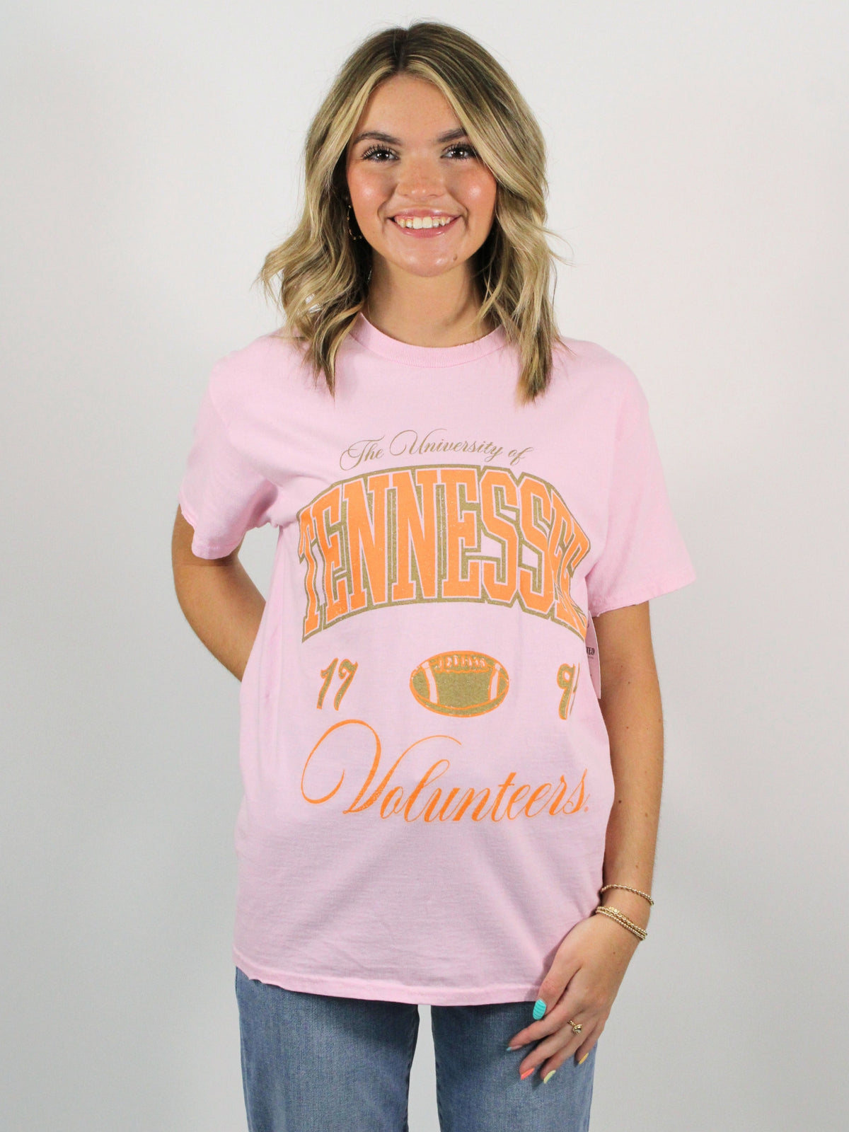 LivyLu Tennessee Vols Wave Arch Tee in pink