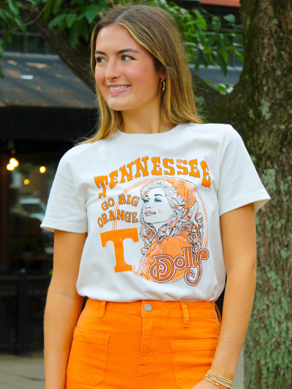 LivyLu Dolly Parton Go Big Orange Scarf Ellie Perfect Tee