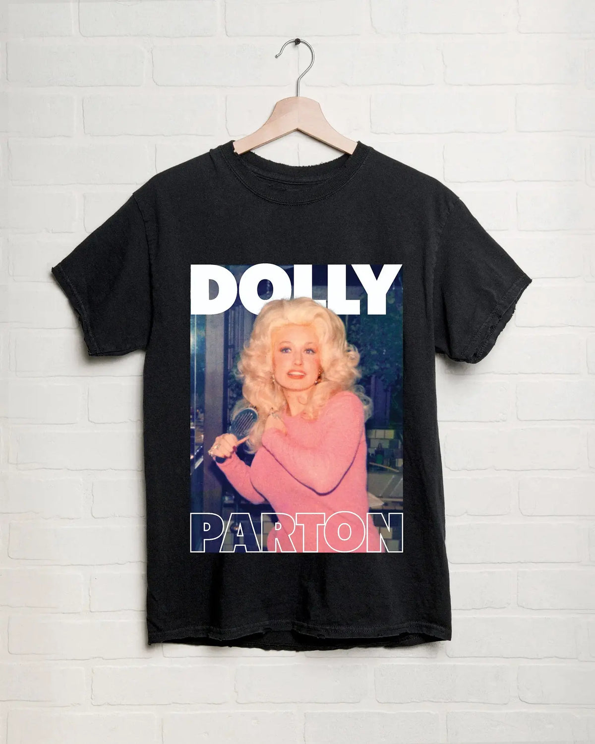 LivyLu Dolly Parton in Pink Black Thrifted Tee