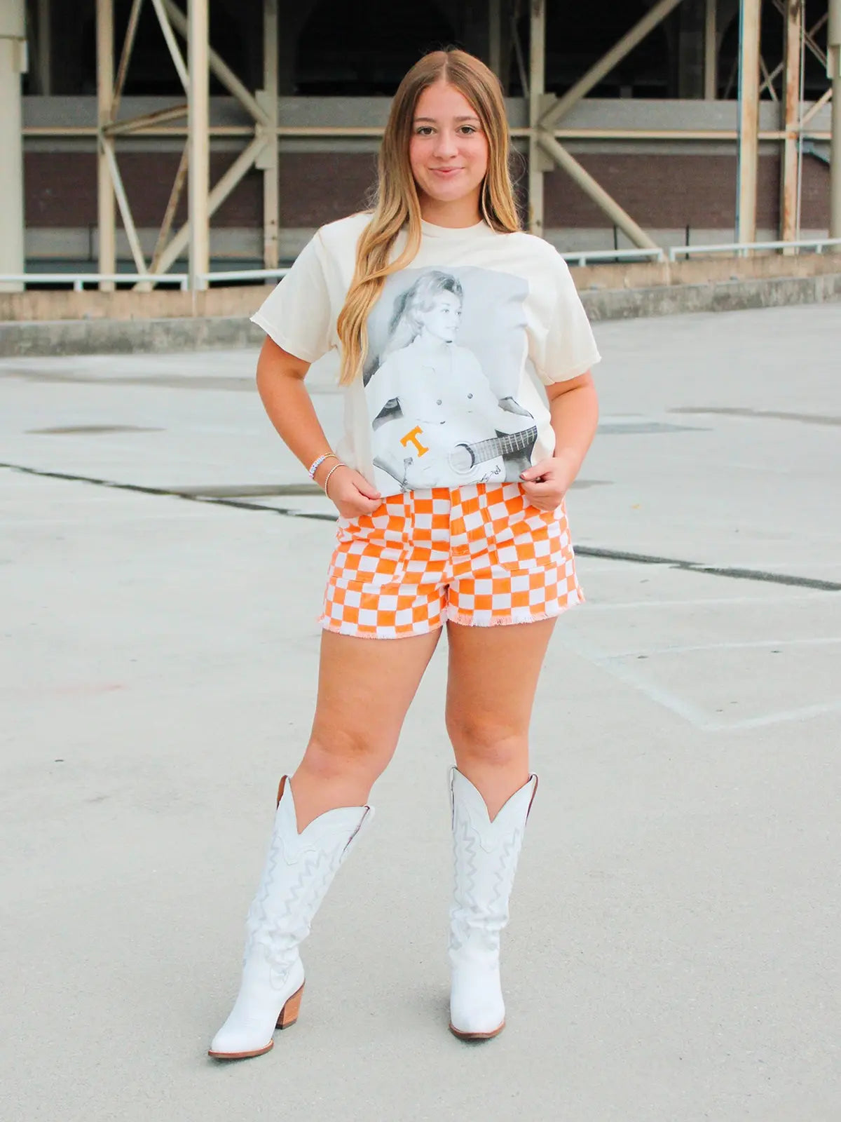 LivyLu Dolly Parton Tennessee Tattoo Guitar Tee Off-White TN Vols Game Day