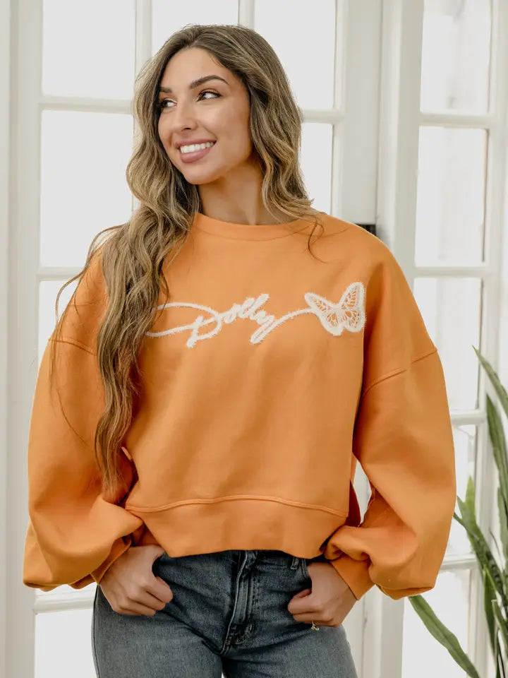 LivyLu Dolly Parton Tinsel Sweatshirt Orange