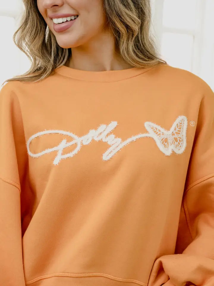 LivyLu Dolly Parton Tinsel Sweatshirt Orange