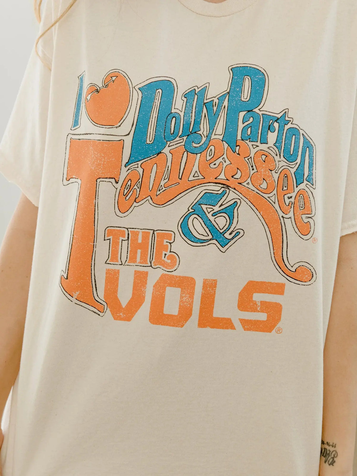 LivyLu Dolly Parton I Heart Dolly Parton and the Tennessee Vols Tee Off-White TN Vols Game Day