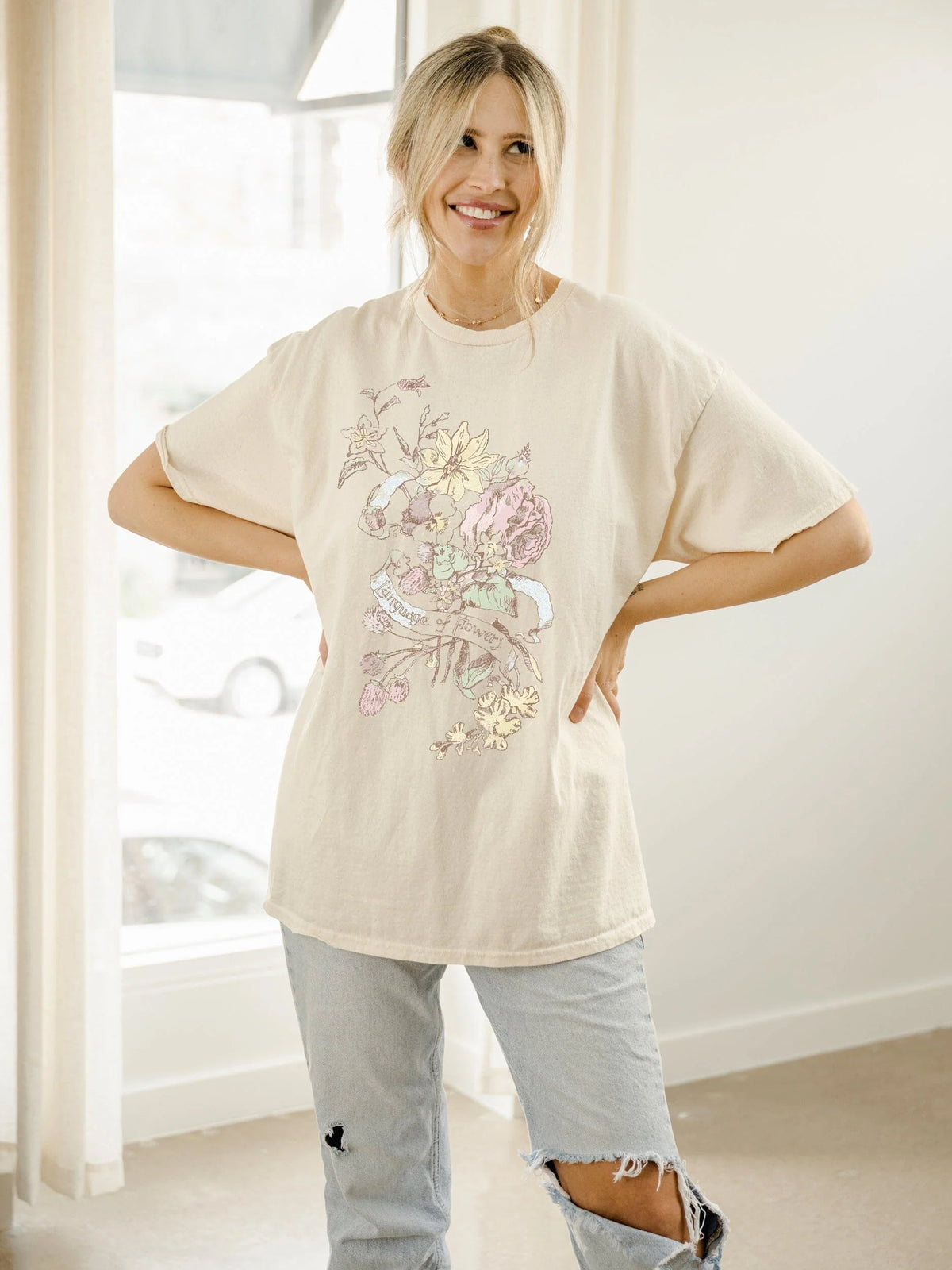 livylu language of flowers off white thrifted graphic tee