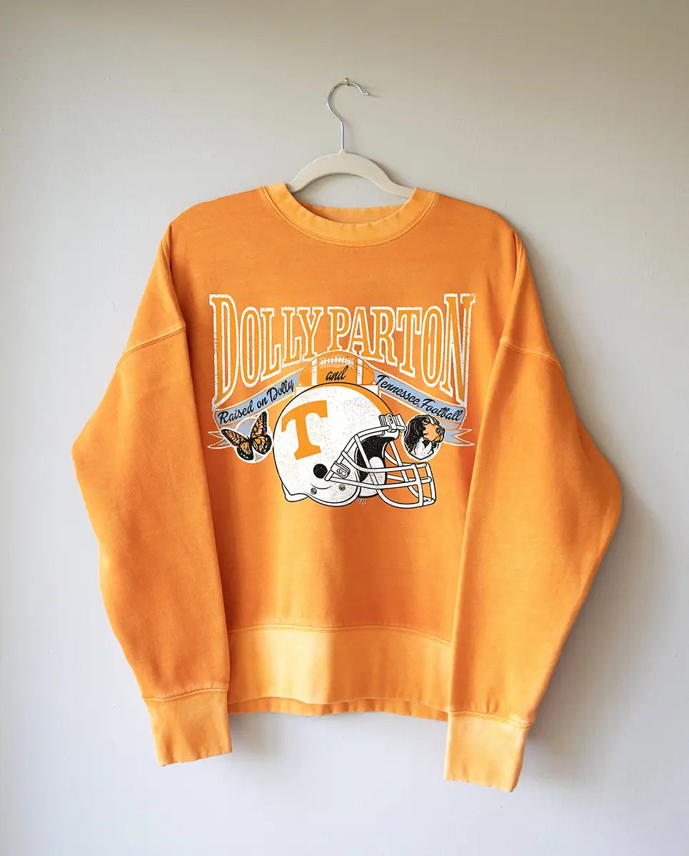 LivyLu Dolly Parton Raised On Dolly & Tennessee Vols Football Orange Sweatshirt TN Vols Game Day