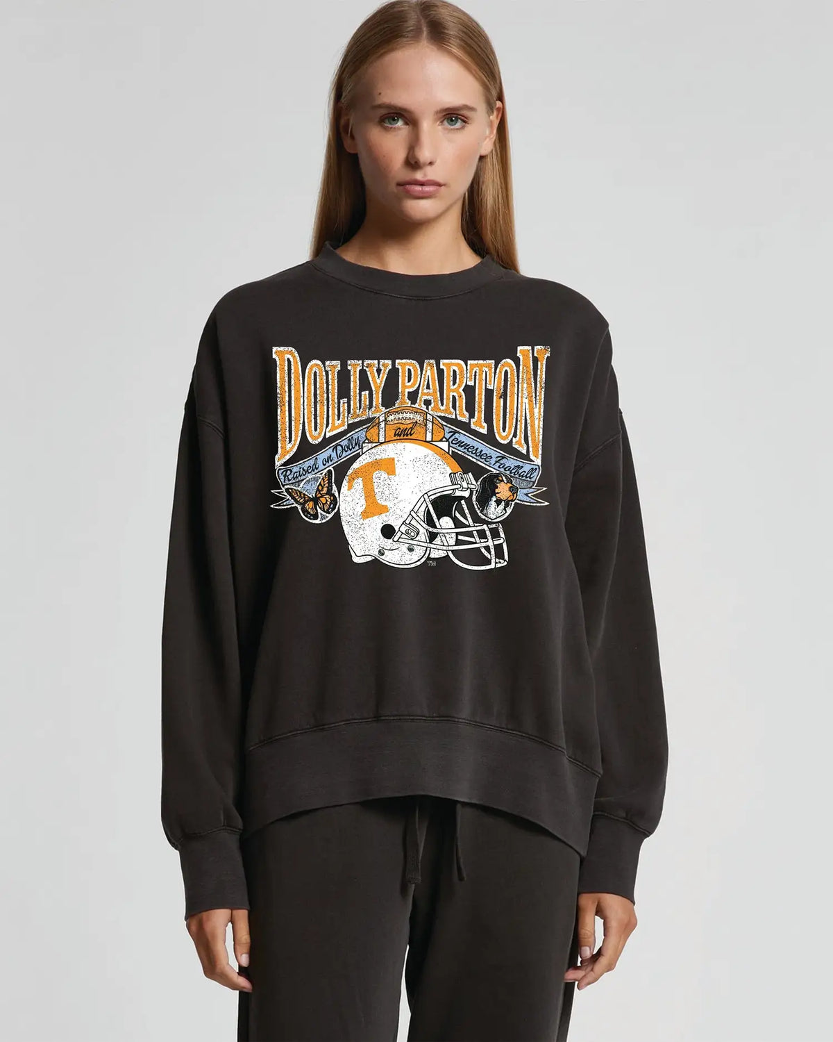 LivyLu Dolly Parton Raised On Dolly & Tennessee Vols Football Sweatshirt Smoke TN Vols Game Day