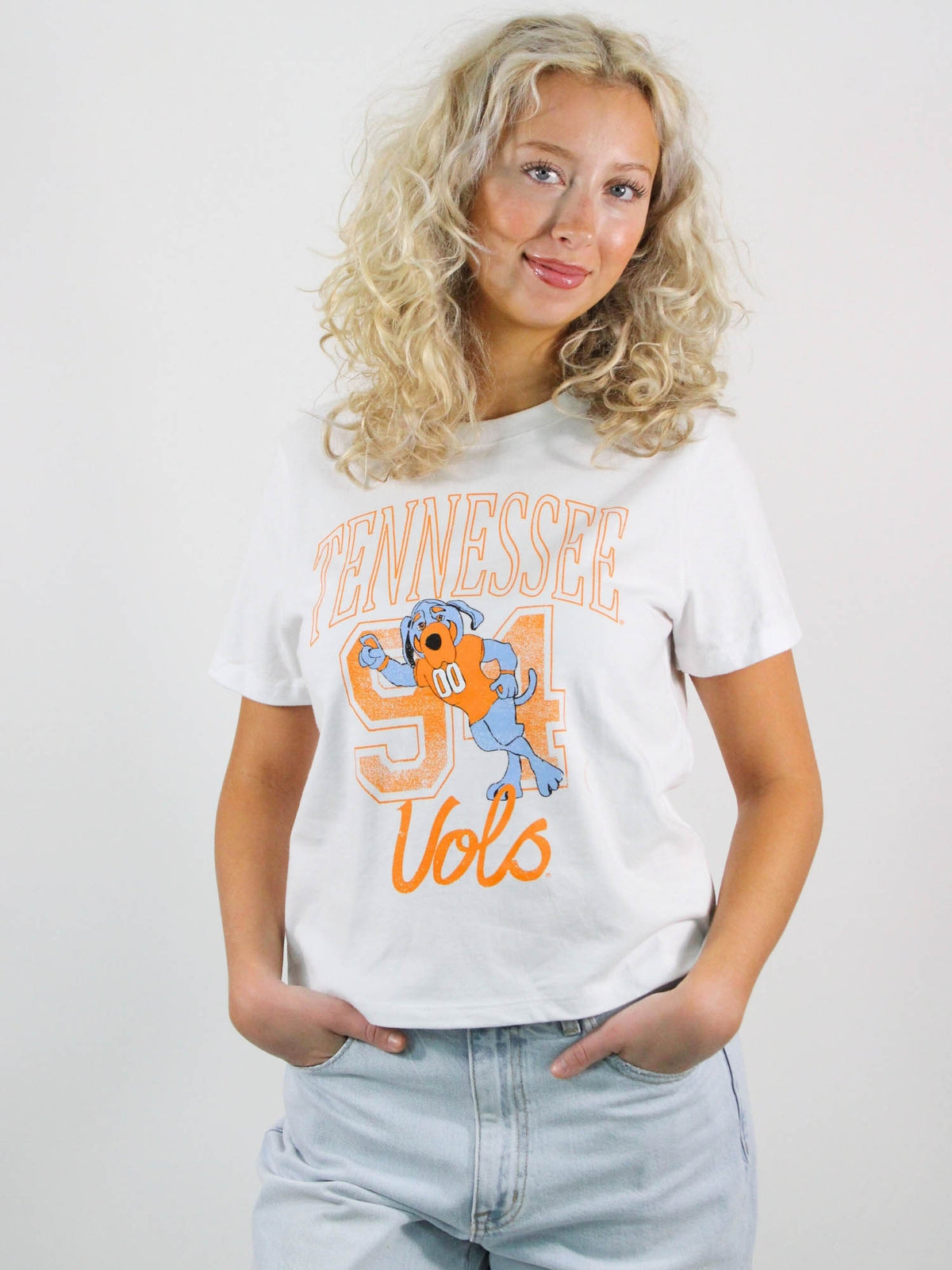 LivyLu Tennessee Vols Club Mascot Tee Off-White Orange TN Vols Game Day