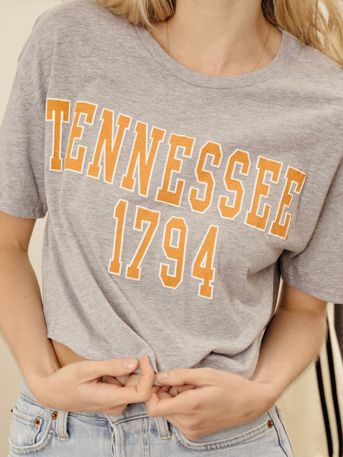 LivyLu TN Vols Block Puff Ink Crop Tee in gray