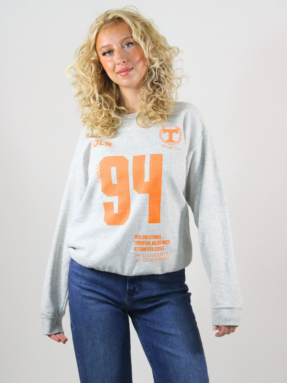 LivyLu Tennessee Vols Crest Stamp Sweatshirt in ash grey