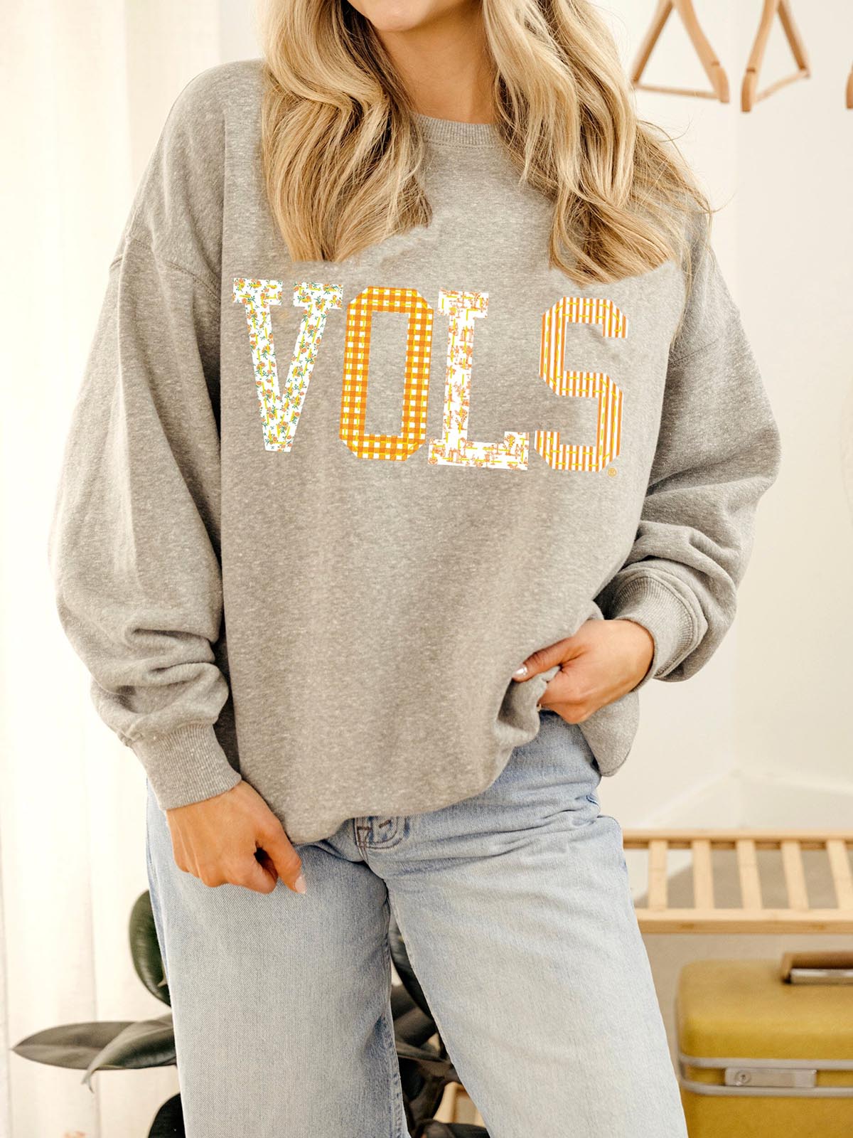 LivyLu Tennessee Vols Quilted Puff Ink Sweatshirt Ash Gray TN Volunteers Game Day