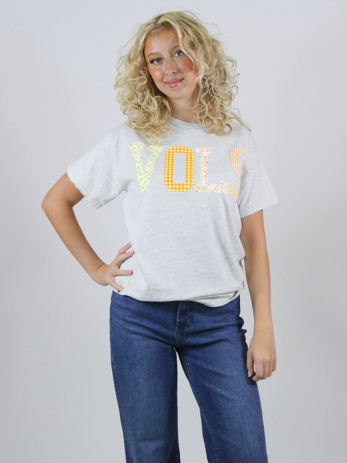 LivyLu Tennessee Vols Quilted Puff Ink Thrifted Tee in grey