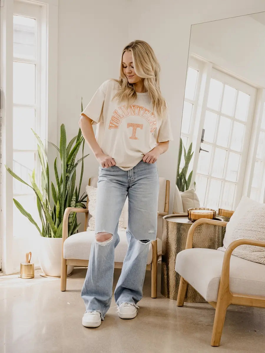livylu tennessee vols mega arch off white thrifted tee